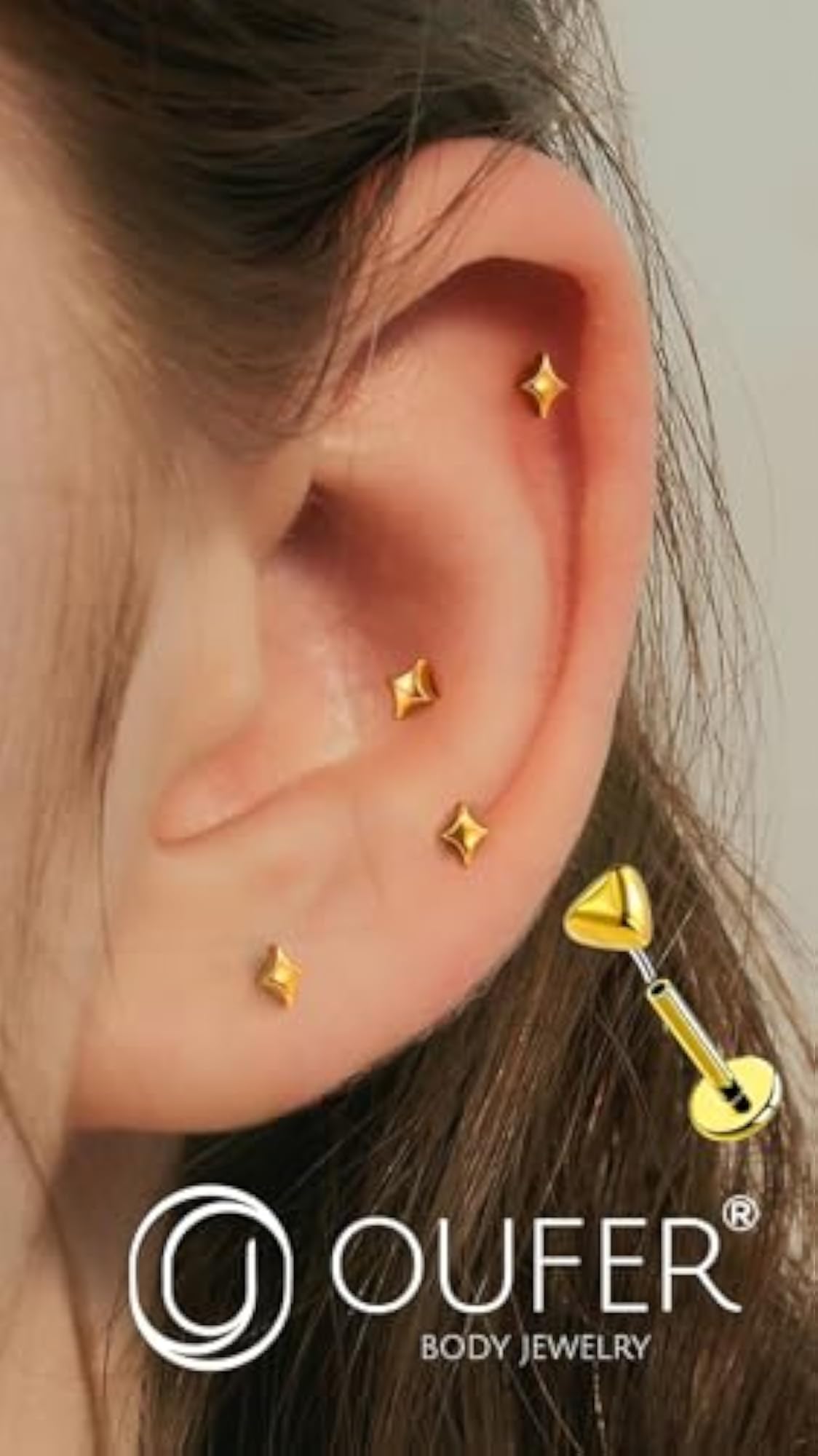G23 Titanium Threadless Labret Studs, Flat Back Push Pin Earrings